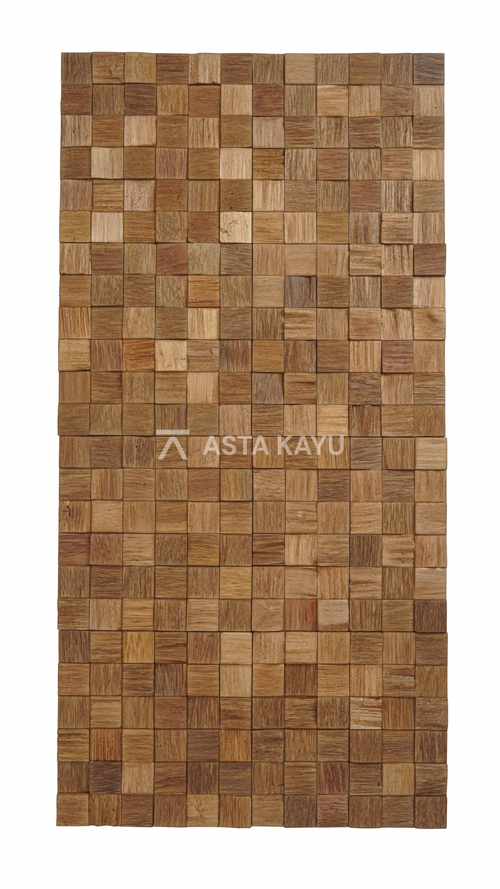 Bromo 3D Wandpaneele aus Holz – FSC® Meranti Würfel Mosaik Wandverkleidung – Braune Naturholz Wanddekoration – 8 Paneele (1,04 m²) – 360 × 360 mm