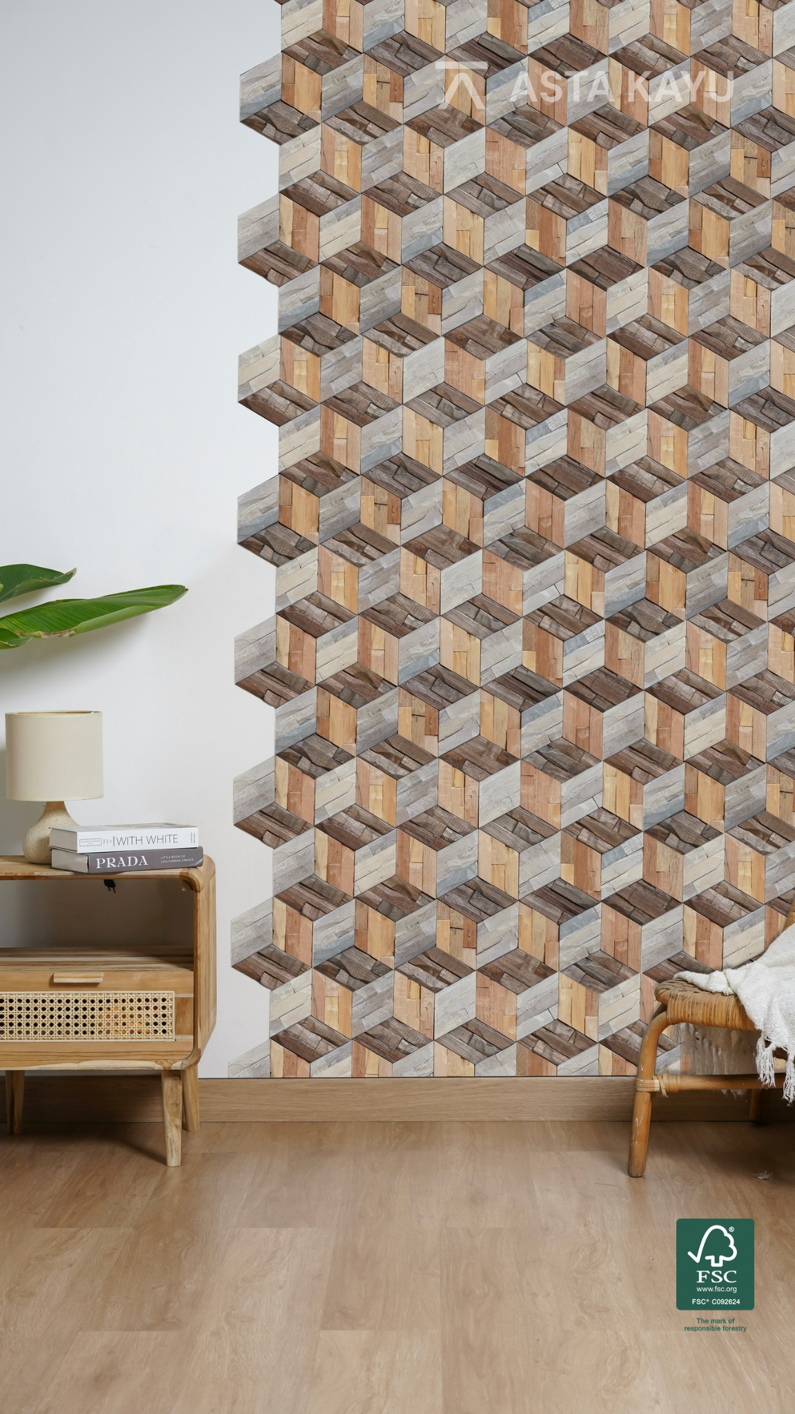 Hexa Rustic 3D Holz Wandpaneele – FSC® Meranti Sechseck Wandverkleidung – Premium Naturholz Wanddekoration – 18 Paneele (0,5 m²) – 180 × 207,8 mm