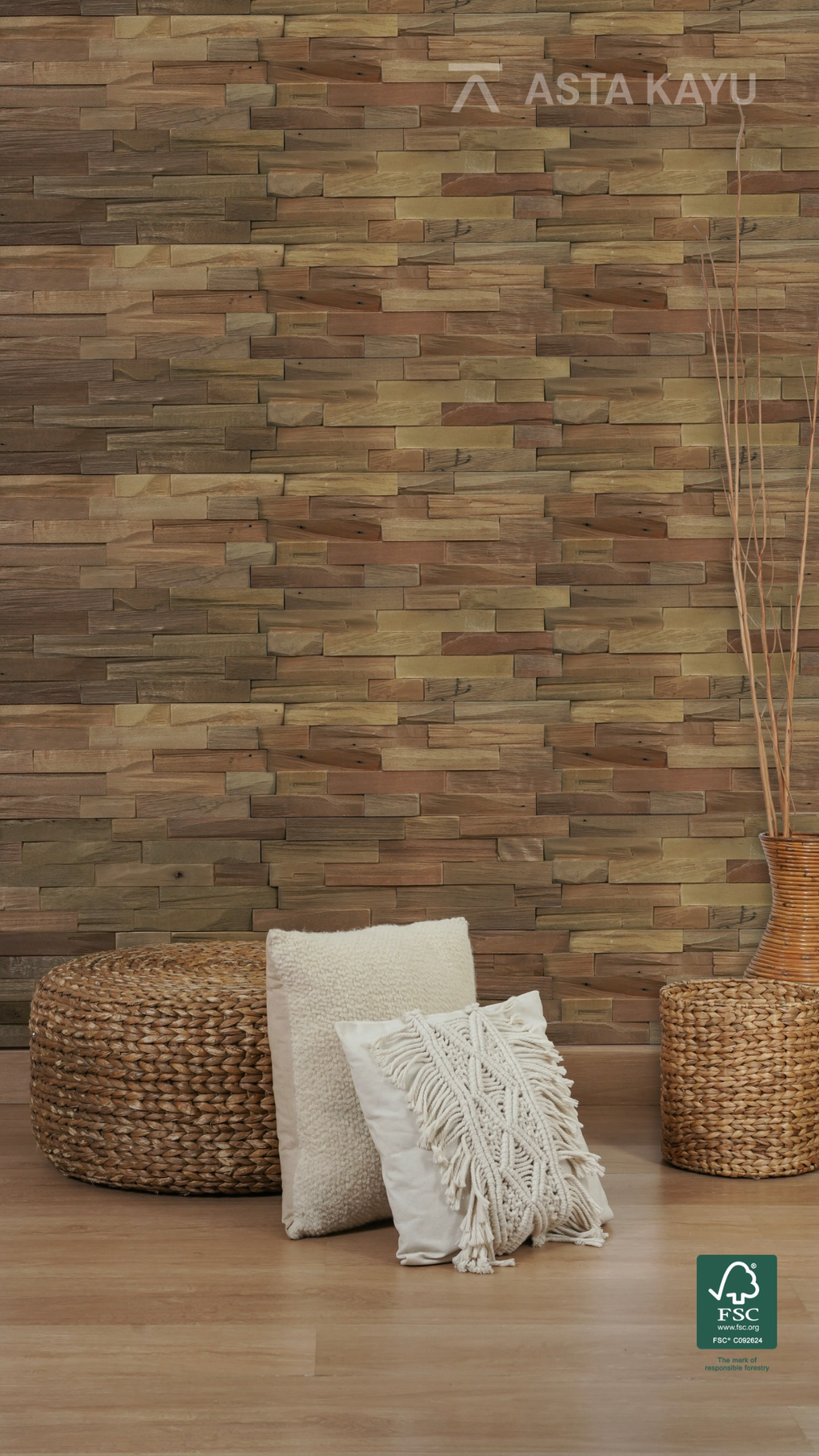 Java Fumed Coffee 3D Holz Wandpaneele – FSC® Meranti Ziegelmuster Wandverkleidung – Naturholz Wanddekoration – 10 Paneele (1 m²) – 200 × 500 mm