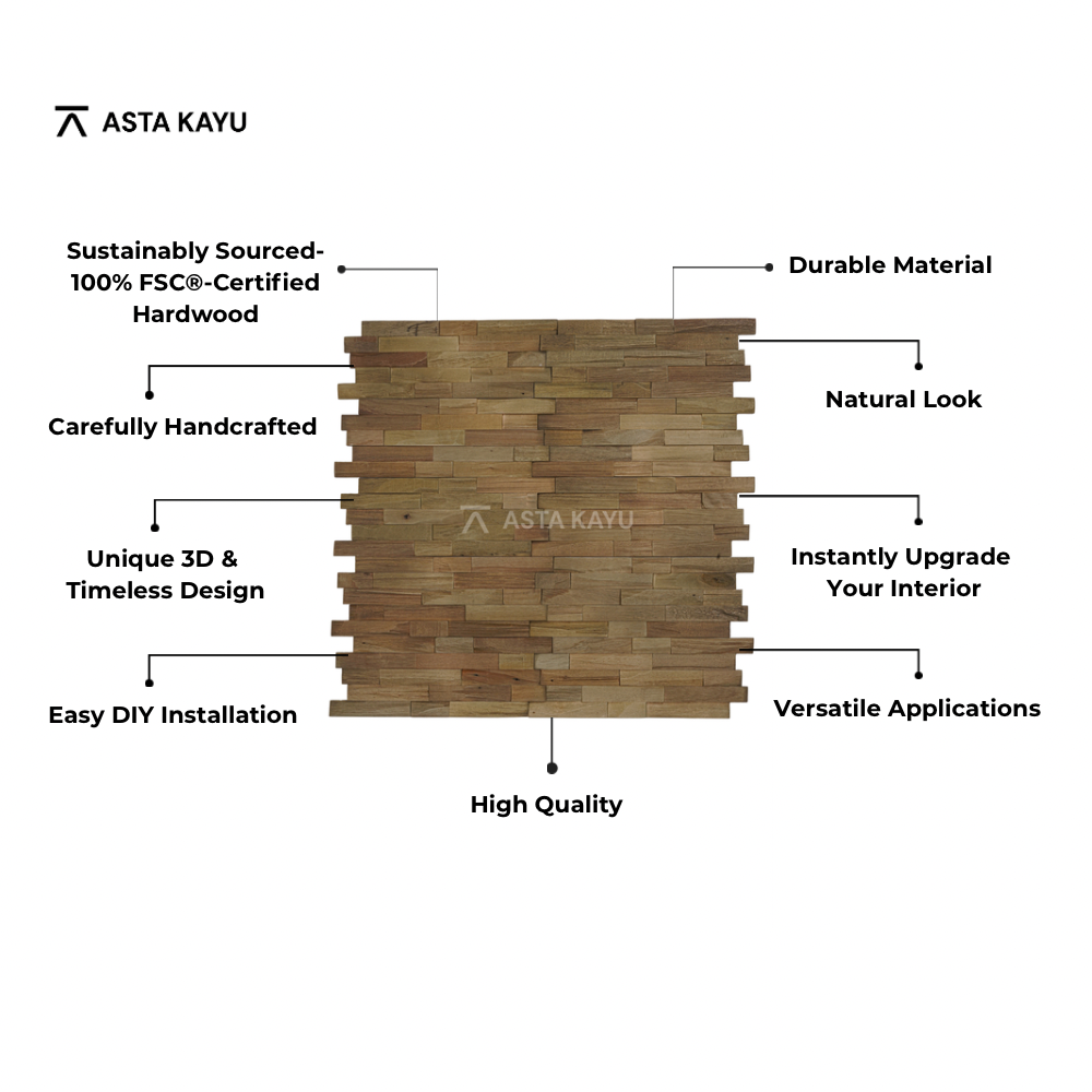 Java Fumed Coffee 3D Holz Wandpaneele – FSC® Meranti Ziegelmuster Wandverkleidung – Naturholz Wanddekoration – 10 Paneele (1 m²) – 200 × 500 mm