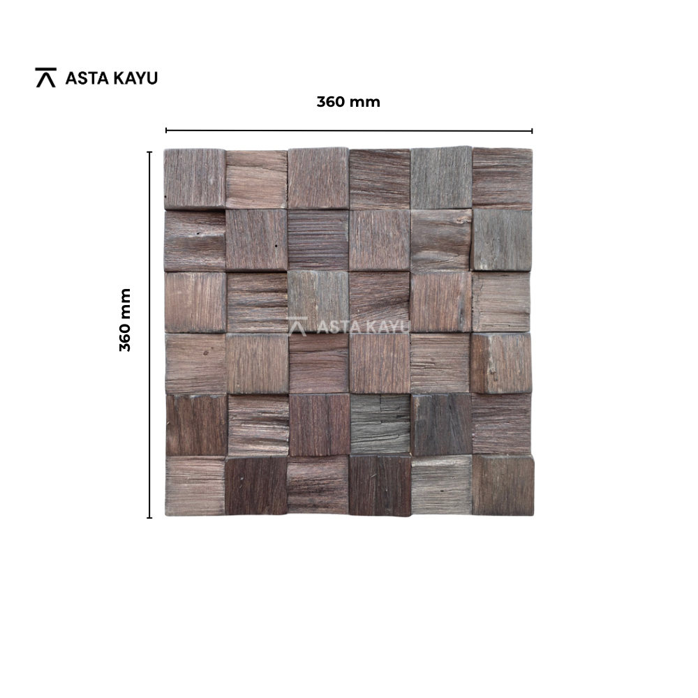 Merapi 3D Holz Wandpaneele – FSC® Meranti Würfel Mosaik Wandverkleidung – Dunkelbraune Naturholz Wanddekoration – 8 Paneele (1,04 m²) – 360 × 360 mm