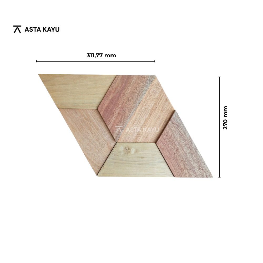 Panneaux muraux en bois 3D "Parallel Stack" – Revêtement mural en parallélogramme de Meranti certifié FSC® – Décoration murale en bois naturel – 6 Panneaux (0,5 m²) – 311,77 × 270 mm