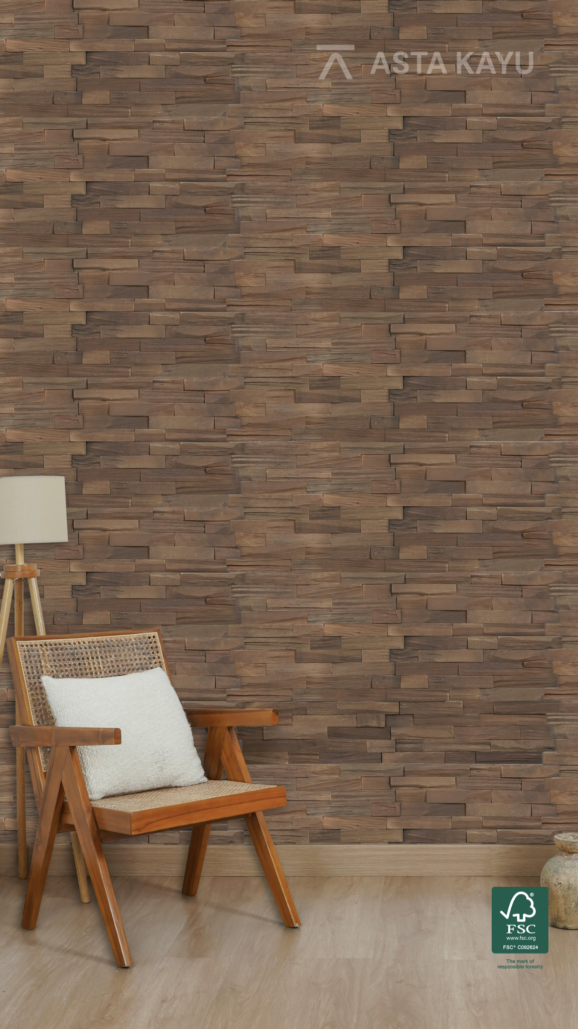 Sumatra Smoked Cocoa 3D Holz Wandpaneele – FSC® Meranti Ziegelmuster Wandverkleidung – Naturholz Wanddekoration – 10 Paneele (1 m²) – 200 × 500 mm